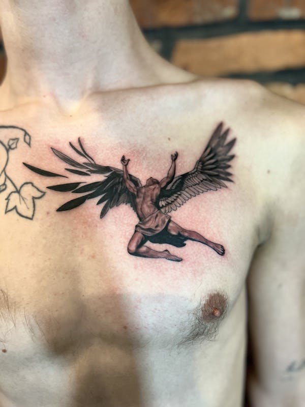 #17 Brian, Black _ Grey realism Tattoo, Angel chest