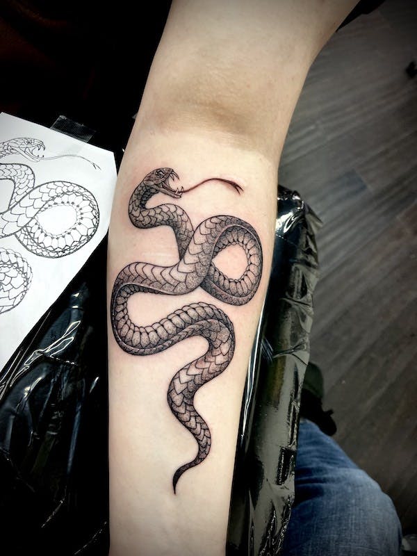 28 Rafael snake on arm tattoo