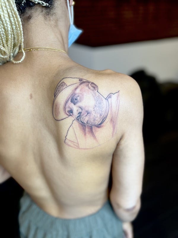 #29 Brian, Black _ Grey realism Tattoo, First session Portrait back shoulder