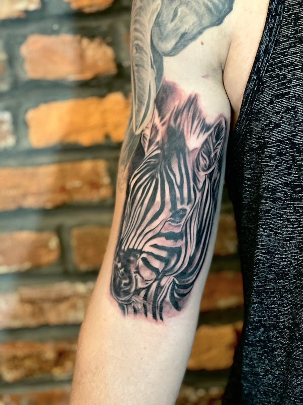 #3 Brian, Black _ Grey realism Tattoo, Zebra add on to sleeve