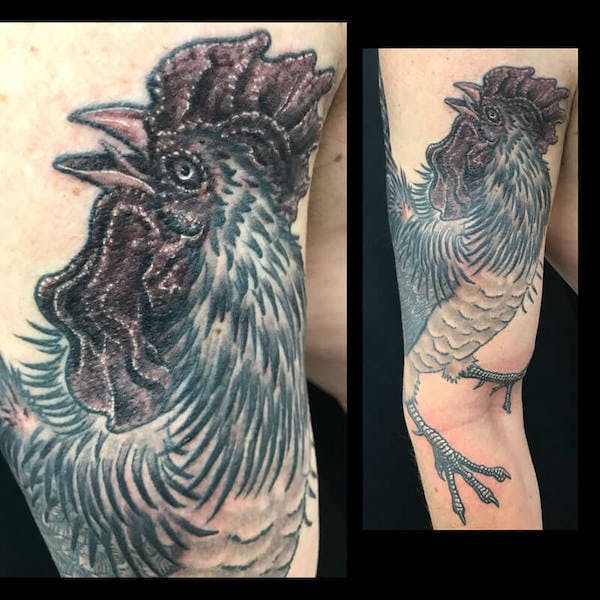 56 Rooster half sleeve tattoo by Fatty, Fattys Tattoos _ Piercings Maryland
