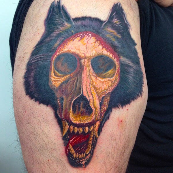 57 color realism dog skull tattoo by Fatty, Fattys Tattoos _ Piercings Maryland