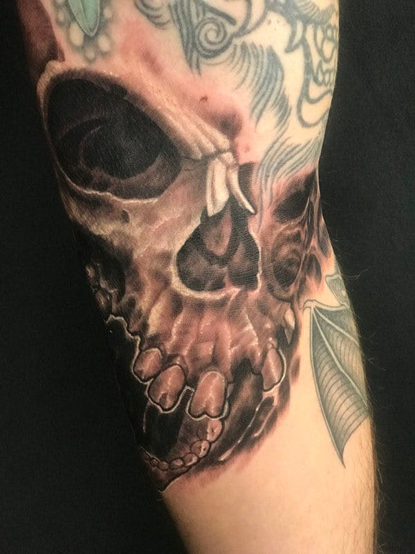 58 Dark art black _ gray skull tattoo by Fatty, Fattys Tattoos _ Piercings Maryland