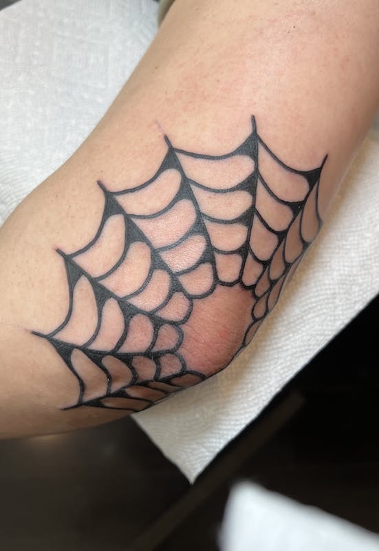 43 Rubio Spider web elbow American traditional tattoo