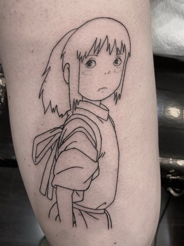18Matt-black and gray anime tattoo on arm