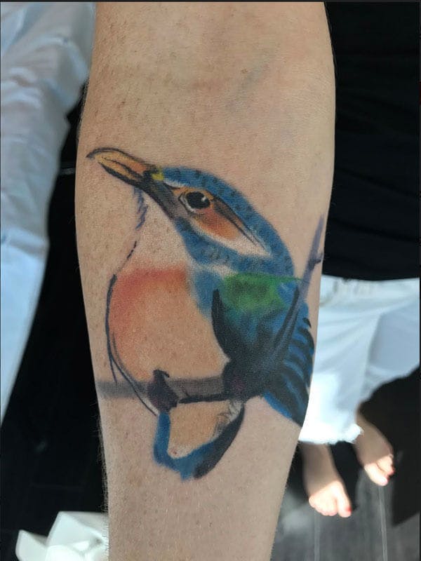 25Matt-color realism bird tattoo on arm