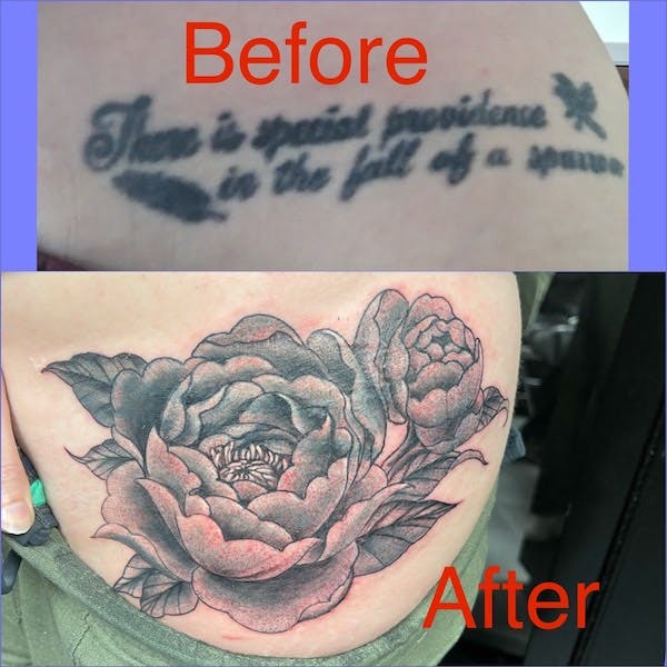 7 Mikey cover up tattoo before and after true grey peonies