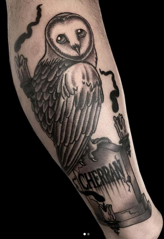 8-Ashley, artist at Fattys Tattoos _ Piercings, Owl tattoo