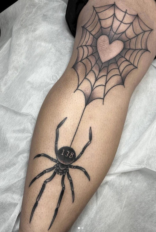 9-Ashley, artist at Fattys Tattoos _ Piercings, spider and web tattoo