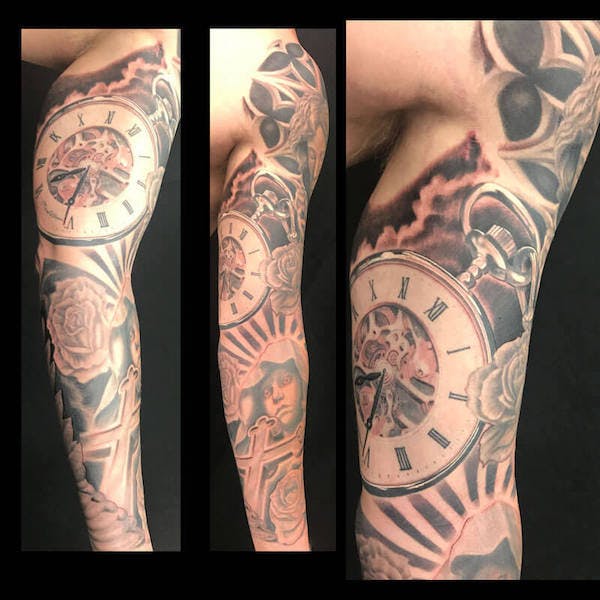 51 Black _ Gray sleeve tattoo by Fatty, Fattys Tattoos _ Piercings Maryland