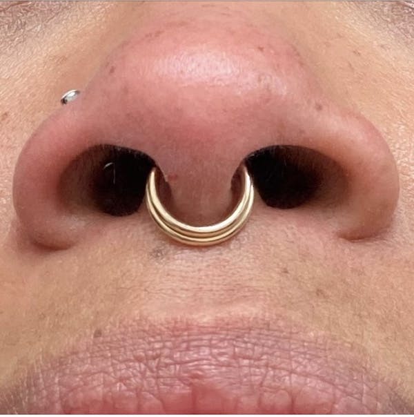20.Michael, Septum Piercing, Gold Double Stacked Rings by Zadamer Jewelry