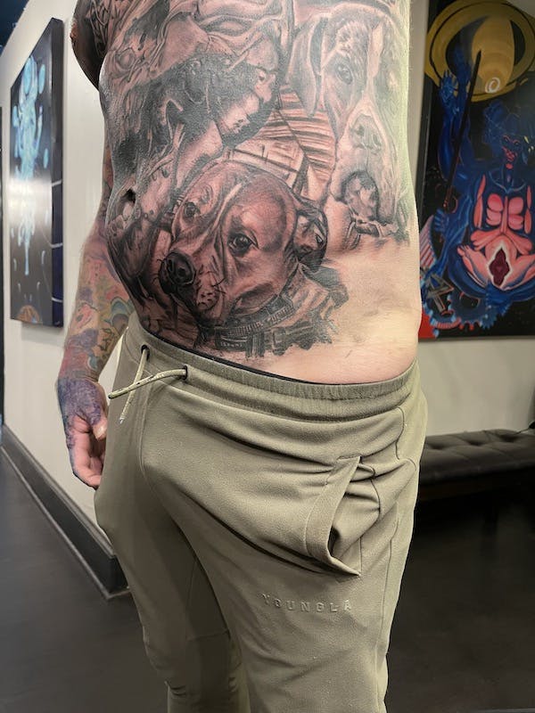 pitbull portrait Tattoo by Mikey, Fattys Tattoos & Piercings